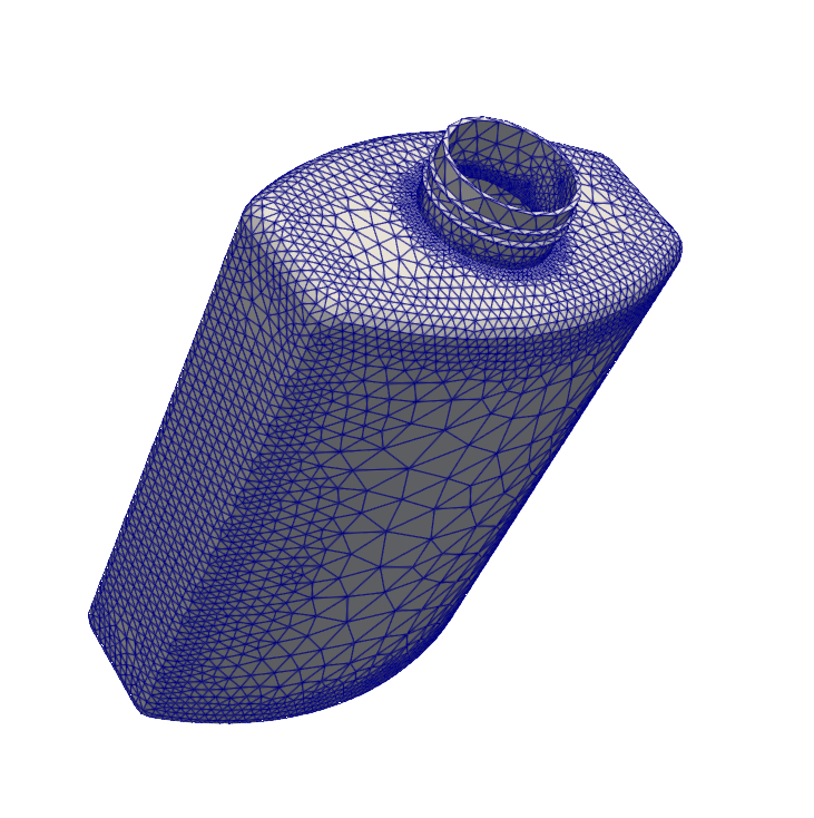 Example of the mesh generated from a bottle geometry described using Open Cascade.