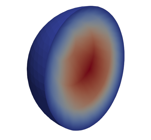 The solution of the Poisson problem solved on a mesh of order 3 for the unit sphere.